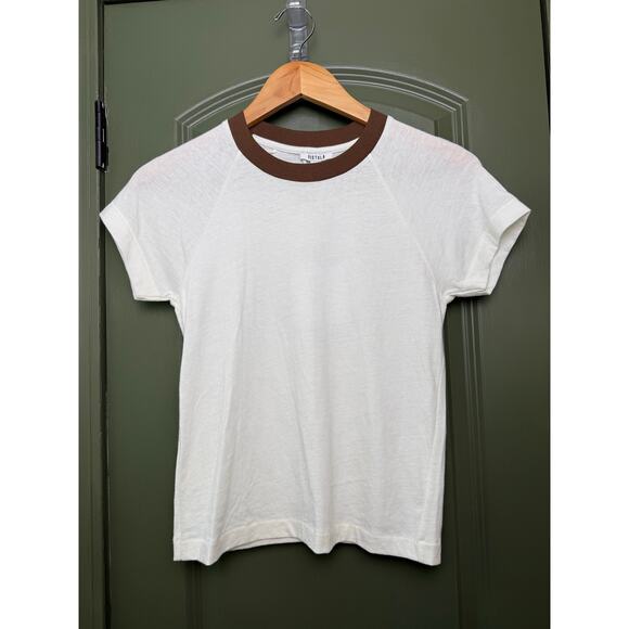 pistola Tops - NWT Pistola Ryn Shrunken Raglan Cotton Tee Soft White Cream Brown Women's Small